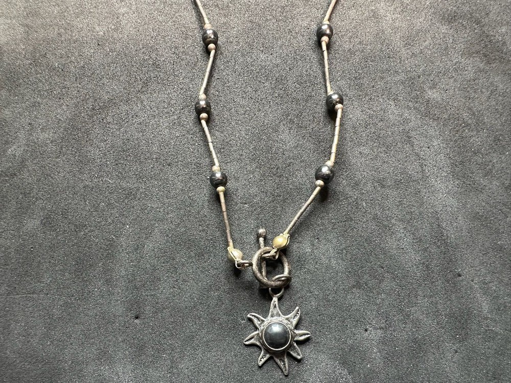 5.75g Vintage Sterling Silver 925 Sunburst Beaded Pendant Necklace 16 in M
