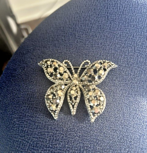 Vintage Weiss Black and Silver Rhinestone Butterfly Brooch ’50s Crystal Pin