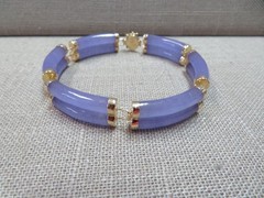 7″ HN 14k Yellow Gold Lavender Jade Double Row Bangle Bracelet
