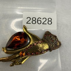Modern Rhinestone Hand Brooch Gold Tone