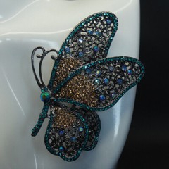 Vintage Large Size Blue Butterfly Zircon Alloy Corsage Brooch Collar Pin