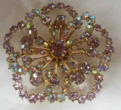 Vintage Faceted Prong-set Purple Rhinestone & AB Brooch 2.25″ Diameter