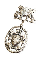 Vintage Sterling Silver Winged Lion with Hanging Crest Brooch, 3 1/8″ Tall