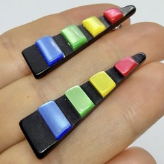Vtg Pop Art Lucite Multicolor Geometric Triangle Statement Earrings Post Moonglo