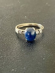 14KT Yellow Gold 2.90CT Blue Sapphire & 0.20CTW Diamond Ring. Size 6.5 (Q113)