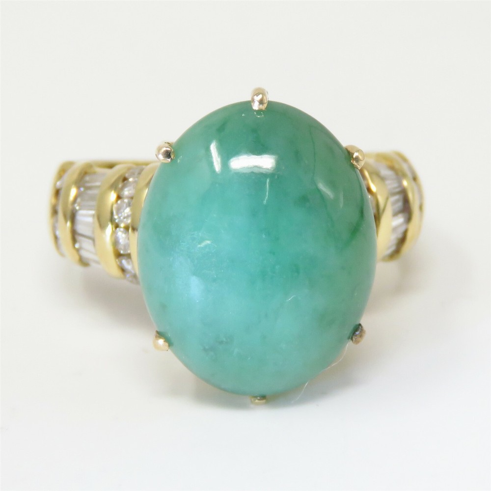 NYJEWEL 18k Yellow Gold Jade & Diamond Ring