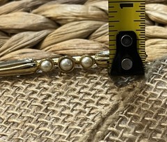 Victorian Revival Bar Pin Gold Tone Faux Pearl Brooch Vintage Costume Jewelry
