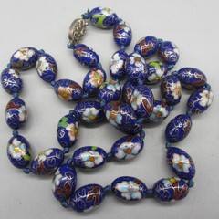 Vintage Cloisonne Necklace Earrings Leverback Signed Silver Tone 27 Inch
