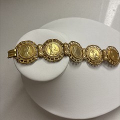 Miriam Haskell Vintage Gold Plated Coin Bracelet—Queen Of Australia—Statement!