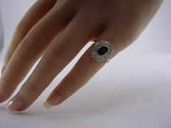 SALE–Antique Sapphire Diamond Halo Ring–Princess Diana