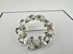 Vintage White Gold Plated Open Back Crystal Brooch Pin Unsigned Estate Sale Read