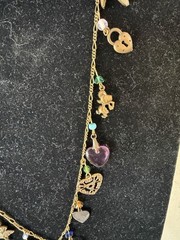 Vintage Signed Glassworks Studio Multi Charm Love Luck Fun Heart 28″ Necklace