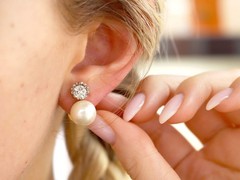 Vintage Cultured Pearl and 1.07Ct Diamond Platinum Earrings Circa 1950