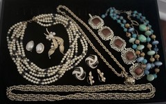 Vintage Estate Jewlery Lot Of 10 Earrings Pearl Crystal Gold Brooch Necklace