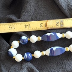 Vintage Genuine Lucite Beaded Necklace – Blue & White Marbled Beads w/ Tag – 30”