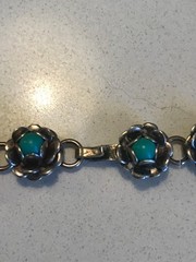 Vintage Antique Mexico/Indian Sterling Silver Stamped Turquiose 18″ Necklace 30g