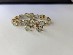 14k Gold Blue Topaz Tennis Bracelet Earrings Set Estate