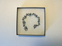 Vintage Trifari Clear Rhinestone & Silver Toned Metal Bracelet, floral leaf, 7″