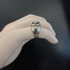 Chunky Silver Signet Ring Black Enamel Crystal Vintage Statement Domed Men Women