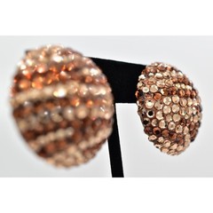 Bellini Formart Vintage Crystal Clip On Earrings Round Tiger Signed 1980s BinBK