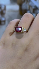 Art Deco Style Lab Created Pink Tourmaline Diamond Engagement Ring 14K Gold FN