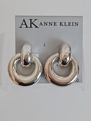 AK Anne Klein Silver Tone Nickle Free Metal Clip On Earrings Classic High Polish