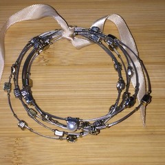 Multi-Strand Beaded Pearl Rhinestone Bracelet Silver Gold Tone
