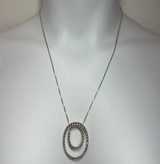 AGI Sterling Silver Double Oval Marcacite 1.5” Pendant Necklace 22” Chain ITALY