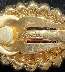 Vintage Carol Lee Rhinestone Faux Ruby Gold Tone Signed Clip On