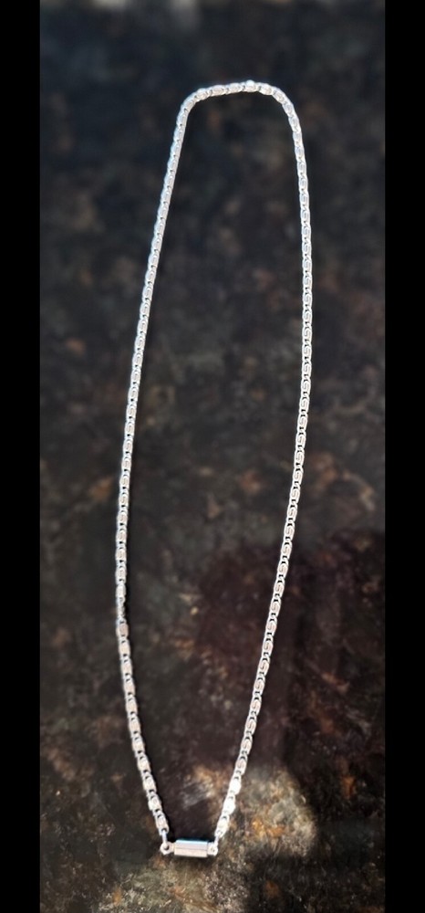 Chain Necklace Silver Tone Marked Germany Fold Over Clasp 18″
