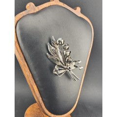 Vintage 1940s HOBE Sterling Silver Flower Bouquet Ribbon Brooch Pin 19.64g