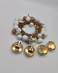 Gold Tone Starfish Statement Bracelet and Earrings Set Nautical Pearl Sea Life