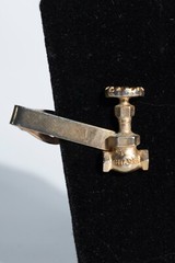 Vintage Mercury Industries Crane Valve Pipe Advertising Tie Bar Clip Gold Tone