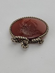 Vintage Carved Presssed Cameo Pendant Brown Mythological FOB Vicotrian