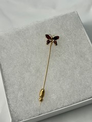 Vintage 14k Yellow Gold 4 Garnet Gems Butterfly Stick Pin Lapel Brooch