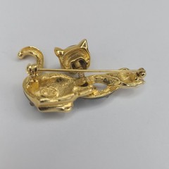 Vintage 1950’s Signed LG Lind Gal Enamel Bobblehead Cat W/Mouse Brooch