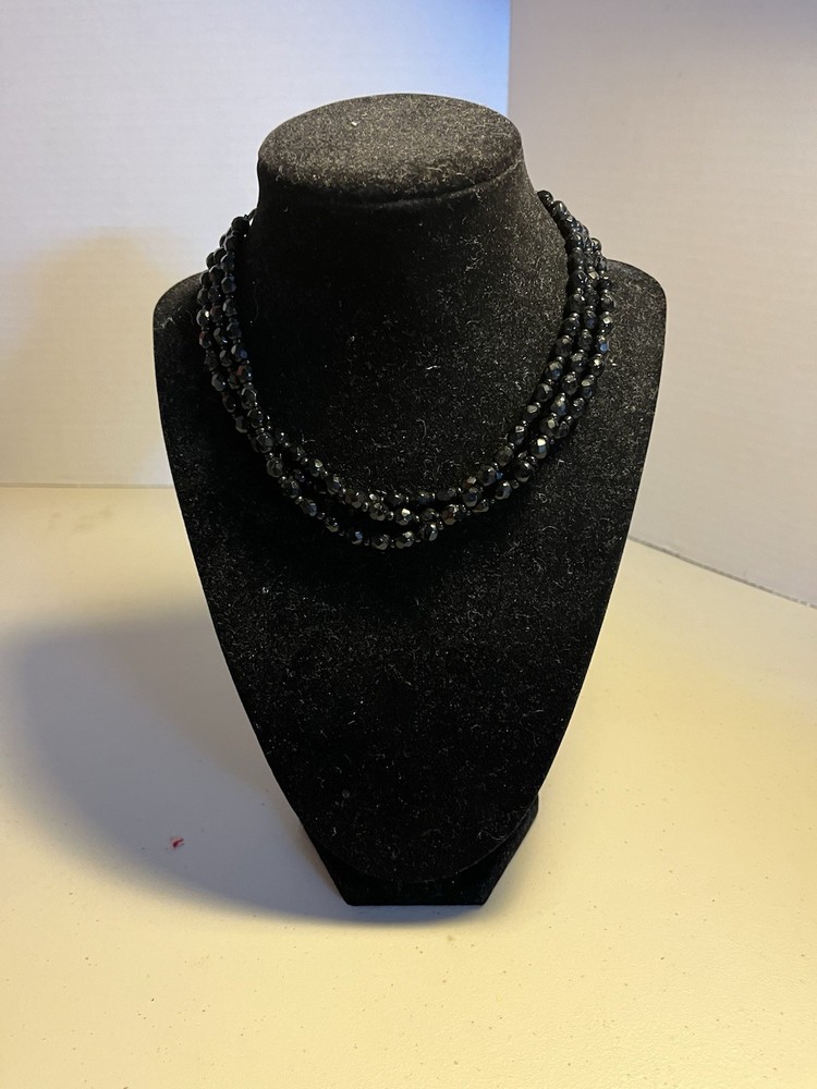 1950s Triple Strand Black Jet Cut Glass Bread Necklace 14-16” – Morning Jewelry