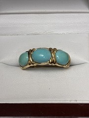 14k Yellow Gold 3 Stone Turquoise Band Ring Sz 6 Weighs 3.3 Grams
