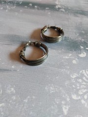 Vintage hoop earrings silver tone metal wire wrap with post 1 1/8″ diameter