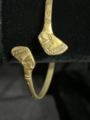 Vtg Egyptian Revival Brass Jewelry Lot Pharaoh Bypass Cuff & Snake Arm Coil Set