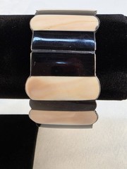 Vintage Cream And Black Metal Bracelet Wide Bangle Y2k Scalloped Edge Evening