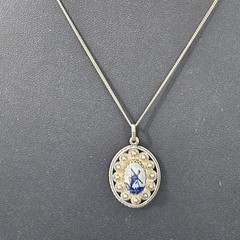 Silver 835 Necklace Windmill Holland Blue Porcelain Silver Chain 17″