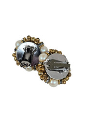 Vintage Strung Faux Pearl, Rhinestone Rondell and Gold Bead Cluster Clips