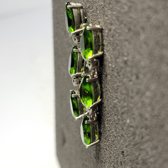 Vintage Green Quartz Pear Teardrop 3 Stone Line Dangle Earrings Silver 925 1.75″