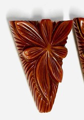 Vintage Pair Of Art Deco Carved Flower Brown Bakelite Dress Clip Tested Estate
