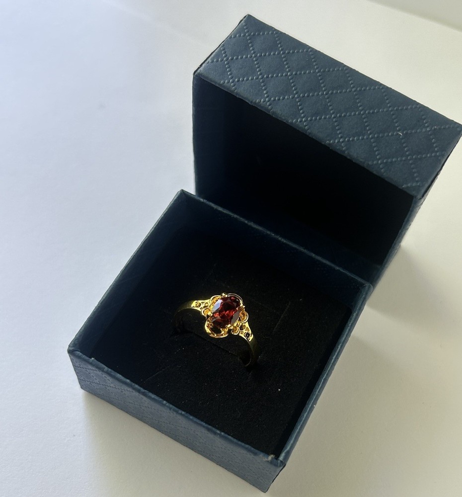 Vintage Red Cubic Zirconia Ring Gold Plated Womens Size 9.5