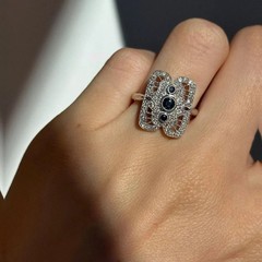 Art Deco Style Filigree Lab Created Sapphire Wedding 14K White Gold Finish Ring