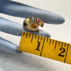 Vintage Brooch Mini Artist Palette Pin Multicolor Cabochons Gold Tone MCM