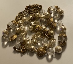 Vtg Miriam Haskell Signed Faux Pearl Lucite Ornate Russian Gold Beaded Necklace