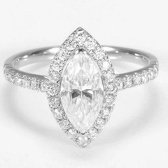 Moissanite Engagement Ring Marquise Cut Halo Pave CZ Sterling Silver 8 NWT
